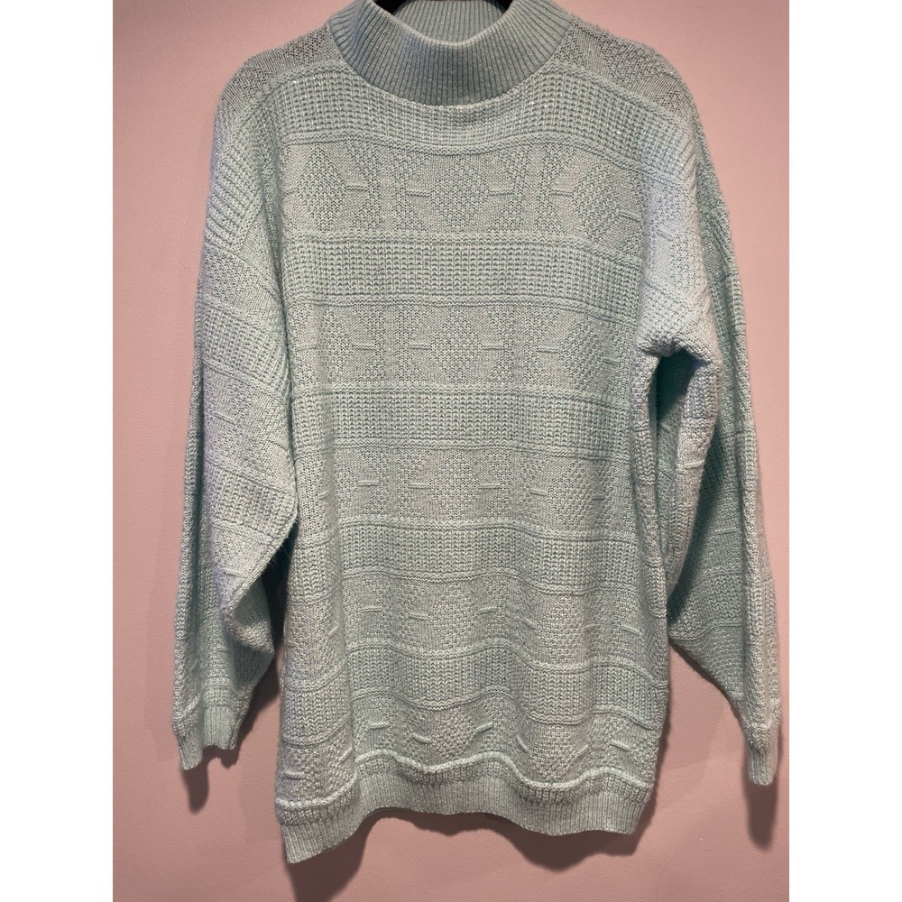 Vintage American Pride Sweater Pullover Geometric USA Made Womens M Mint Green